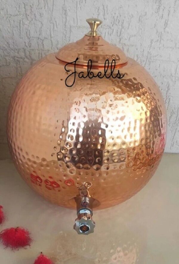 Pure Copper Hammered Design Matka/Pot with Lid & Brass Knob On Top, Drinkware & - Image 12