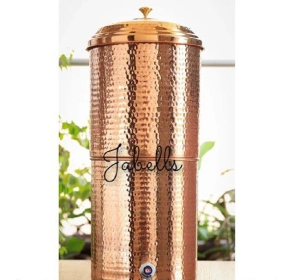 Pure Copper Hammered Design Filter Water Dispenser Pot With Candle Inside, Stora