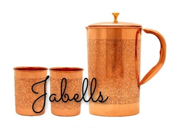 Copper Tin Mughlai Hammered Design Antique Dark Tone Jug with Brass Handle & Bot - Image 5
