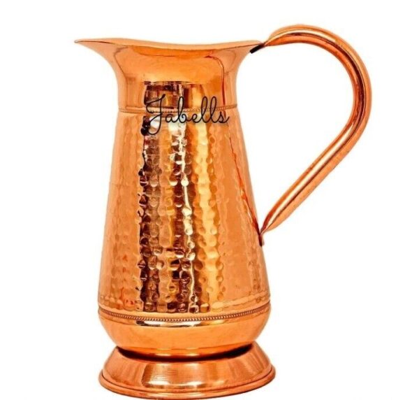 Copper Tin Mughlai Hammered Design Antique Dark Tone Jug with Brass Handle & Bot - Image 9