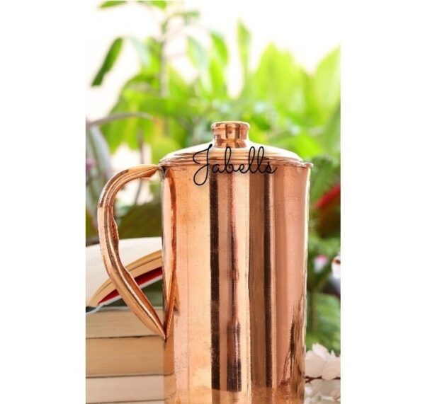 Copper Tin Mughlai Hammered Design Antique Dark Tone Jug with Brass Handle & Bot - Image 12