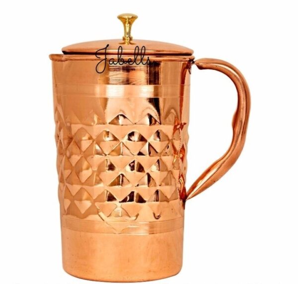 Copper Tin Mughlai Hammered Design Antique Dark Tone Jug with Brass Handle & Bot - Image 15