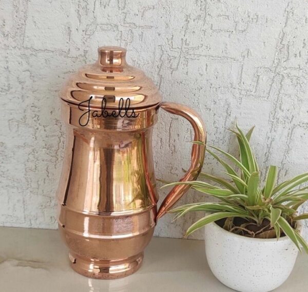 Copper Tin Mughlai Hammered Design Antique Dark Tone Jug with Brass Handle & Bot - Image 21
