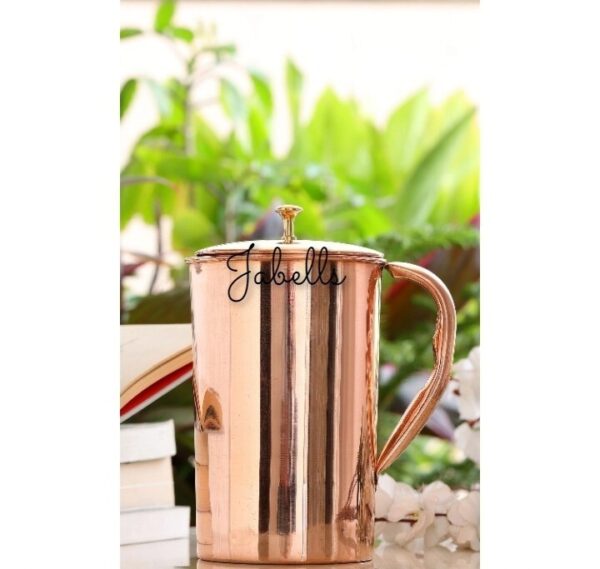 Copper Tin Mughlai Hammered Design Antique Dark Tone Jug with Brass Handle & Bot - Image 23