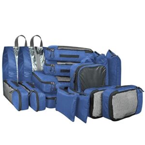 Packing Cubes Travel Bag Organiser Set of 15(2L,2M,2S, 2Slim, 3 Shoe & 4 Laundry