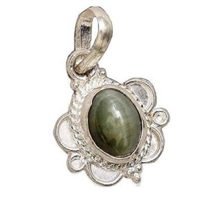Natural Cat's Eye Stone Silver Pendant 8 Ratti (7.3 carats) Rashi Ratna Origiona