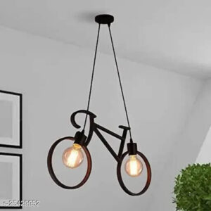 Bicycle Design Double Lamp Hanging Light, Metal, Black