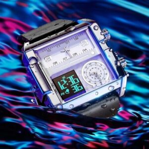 LED Analog Quartz Wristwatch Business Men's Watch with Multifunction Square Chro