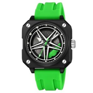 Silicone Men’s Analog Quartz Sports Watch Waterproof & Trendy Wheels Rolling Des