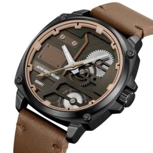 Men's Analog Watch with Leather Strap, Quartz Movement, 30M Water Resistance,