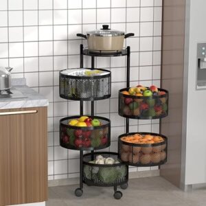 Storage Rack | 5-Layer Round Multipurpose Storage Trolley with Wheels | Rotating