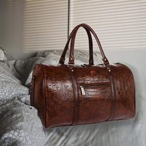 Brown Textured Leatherette Stylish & Spacious Weekender Duffle Bag for Travel fo