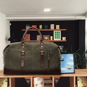 40L Canvas Weekender Travel Duffle Cabin Bag with Detachable Shoulder Strap (Mil