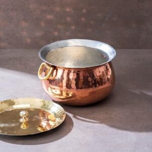 Copper Madurai Handi Tin Coated with Lid 100% Pure Copper Degchi Teflon/Chemica