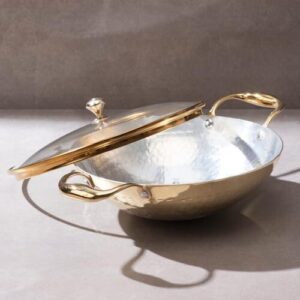 Brass Kadhai 1.5L with Insulated Heat-Resistant Handle and Glass Lid | 100% Pure