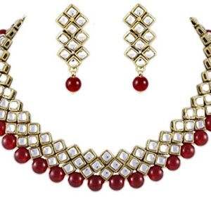 Latest Stylish Design Fancy Kundan Pearl Choker Traditional Necklace Jewellery Set for Women (7813s) Red