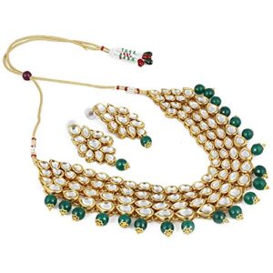 Latest Stylish Design Fancy Kundan Wedding Traditional Necklace Jewellery Set for Women and Girls (9837s) Green