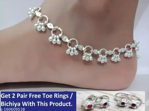Ring Linked Pure Silver Platted Anklet Guaranteed Long Life Silver Payal Pajeb e | eBay - الصورة 2