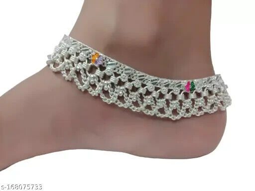 Ring Linked Pure Silver Platted Anklet Guaranteed Long Life Silver Payal Pajeb e | eBay - الصورة 4