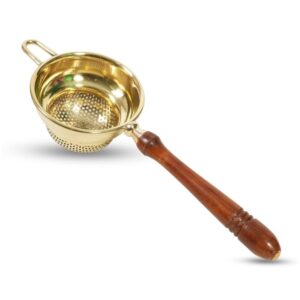 Brass Tea Strainer with Wooden Handle | Handcrafted Loose Leaf Steeper | Fine Me