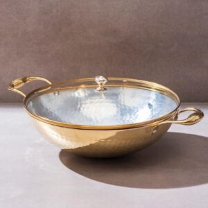 Brass Kadhai 3L with Insulated Heat-Resistant Handle and Glass Lid | 100% Pure B