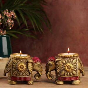 Resin Elephant Candle for Home Décor Set of 2 Handcrafted Diwali Diya Decorative | eBay