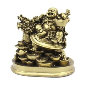 Resin Feng Shui Laughing Buddha Riding on Dragon and Ingot, Gold | eBay