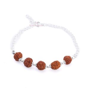 Five Rudraksha Pure 925 Sterling Silver Bracelet/Rakhi With Flower Caps for Boys | eBay
