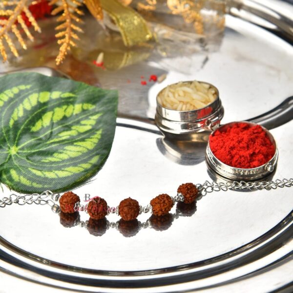 Five Rudraksha Pure 925 Sterling Silver Bracelet/Rakhi With Flower Caps for Boys | eBay - Image 3