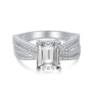 92.5 Sterling Silver Multi Band Emerald Cut Ring | Engagement Ring for Women, El | eBay