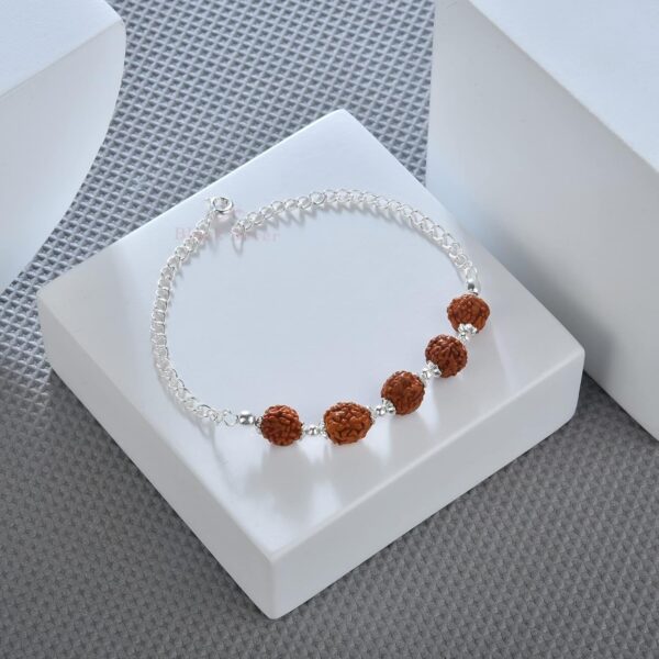 Five Rudraksha Pure 925 Sterling Silver Bracelet/Rakhi With Flower Caps for Boys | eBay - Image 4