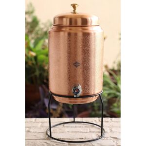 Copper Water Pot, Embossed Finish Design with Brass Tap & Stand, Storage & Servi | eBay