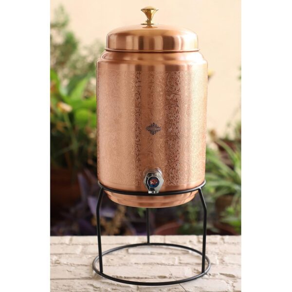 Copper Water Pot, Embossed Finish Design with Brass Tap & Stand, Storage & Servi | eBay