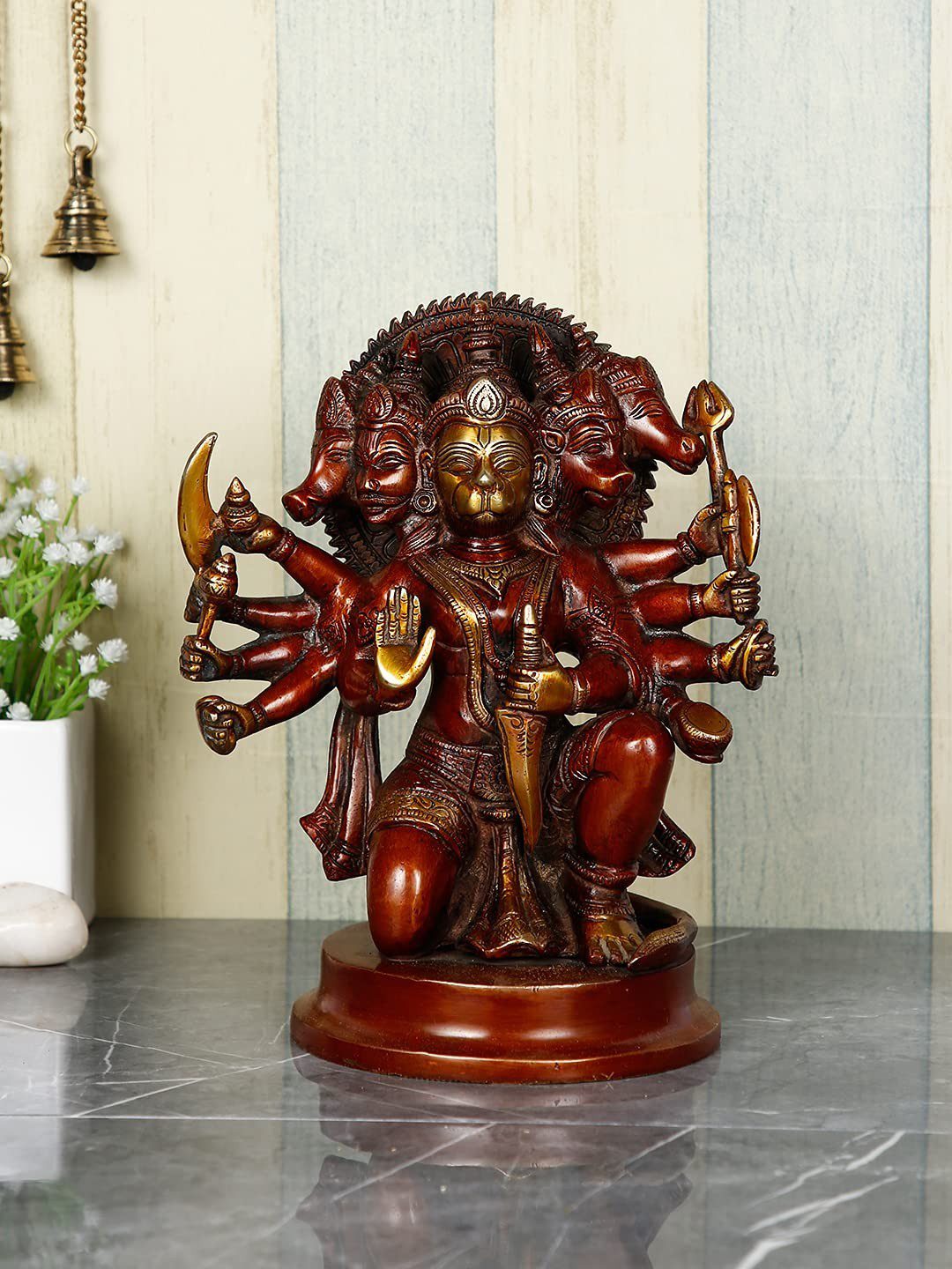 Panchmukhi Hanuman Murti idol Statue Bajrang Bali Brass for Home Pooja Room & Ma | eBay - الصورة 4