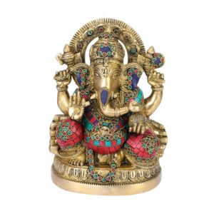 Large Brass Ganesha Idol Statue Decorated with Multicolored Gem Stone Handwork | eBay