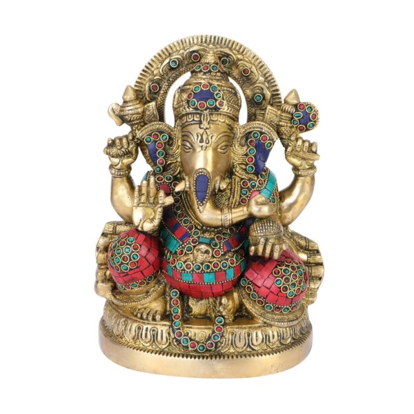 Large Brass Ganesha Idol Statue Decorated with Multicolored Gem Stone Handwork | eBay