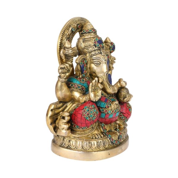 Large Brass Ganesha Idol Statue Decorated with Multicolored Gem Stone Handwork | eBay - Image 2