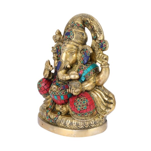Large Brass Ganesha Idol Statue Decorated with Multicolored Gem Stone Handwork | eBay - Image 4