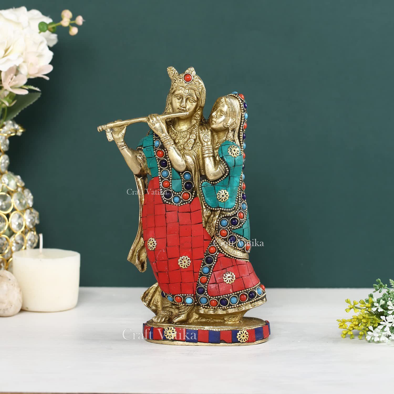 Brass Lord Krishna Idol, 8 Inches Height, Multicolour, 1 Piece | eBay - الصورة 3