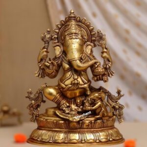 Brass Ganesh Statue | Ganpati Sitting on Lotus Base | Golden Ganesha | Fine Work | eBay