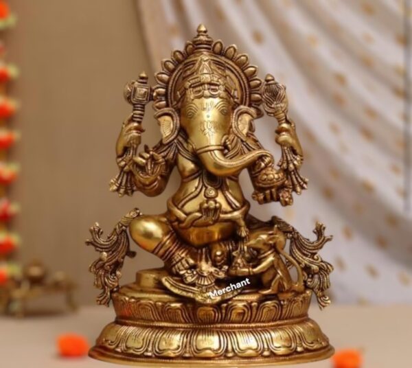 Brass Ganesh Statue | Ganpati Sitting on Lotus Base | Golden Ganesha | Fine Work | eBay
