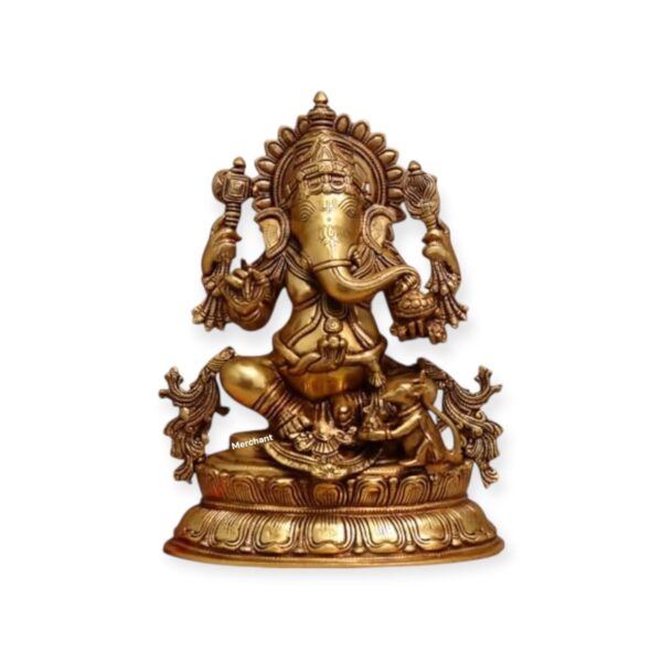 Brass Ganesh Statue | Ganpati Sitting on Lotus Base | Golden Ganesha | Fine Work | eBay - Image 3