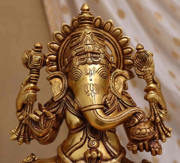 Brass Ganesh Statue | Ganpati Sitting on Lotus Base | Golden Ganesha | Fine Work | eBay - Image 5