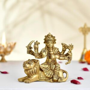Brass Sherawali Durga MATA Idol Murti Statue Sitting on Lion - Religious Idol Fi | eBay