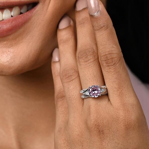 925 Sterling Silver Tove Pink Solitaire Wedding Finger Ring | Swiss Zircon Plati | eBay - Image 3