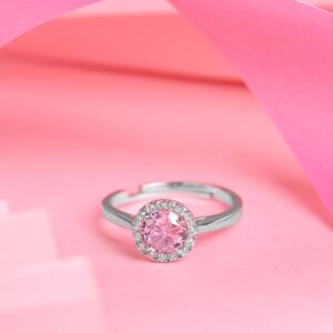 925 Sterling Silver Vega Pink Solitaire Halo Finger Ring | Swiss Zircon Platinum | eBay