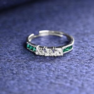 925 Sterling Silver Vera Minimal Green Finger Ring | Swiss Zircon Platinum Plate | eBay