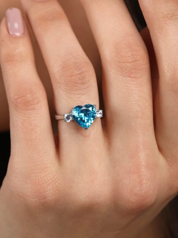 925 Sterling Silver Heart Stone Ring with Adjustable Band | Gift for Women Wife | eBay - Image 3