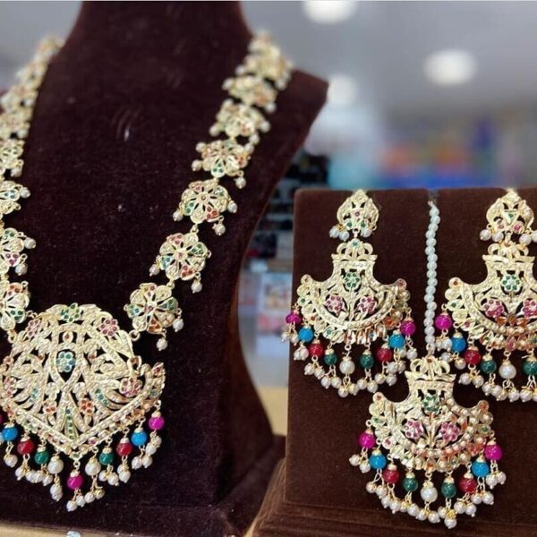 Long Rani Haar Gold Plated Mirror Kundan Jewelry Party Wear Jewelry Set Necklace | eBay - Image 4