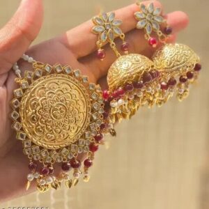 Punjbai earrings tikka heavy look in light weight big Jewelry set with all color | eBay